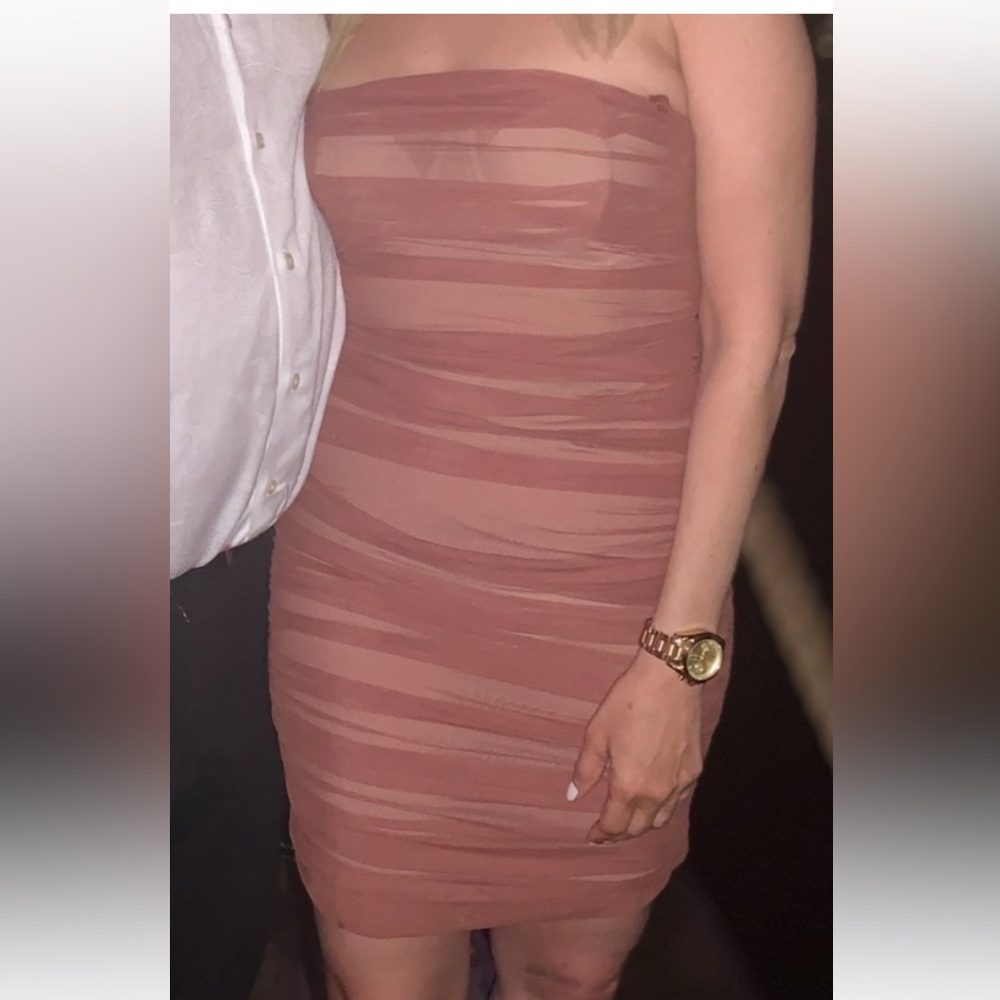 Babaton stunning Ruched Brown Dress worn once NEW  condition